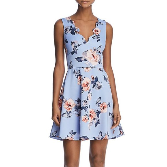 Aqua Dresses & Skirts - NWOT AQUA Scalloped Floral Print Skater Dress